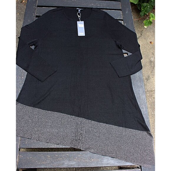 New w/Tags - Eileen Fisher Rayon Nylon Crinkle Asymmetric Tunic, Black, Lrg - Picture 8 of 14